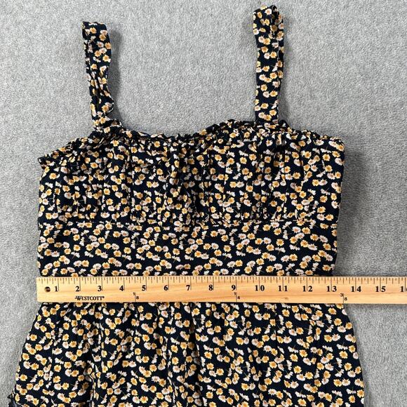Row A Floral Mini Dress Size Small Navy Blue/Yellow Ruffle Tiered Sundress - Picture 3 of 8